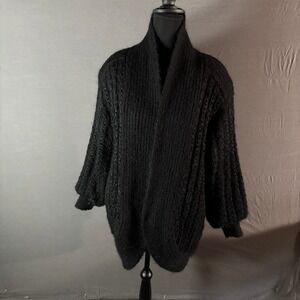 Career Franklin Black Mohair Wool Blend Cardigan‎ Sweater Size L *Flaw